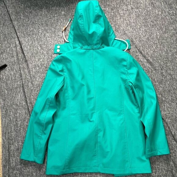 Talbots Petites Green Hooded Rain Jacket Coat Full Zip Pockets Lined - Picture 3 of 3